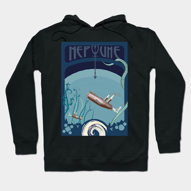 Neptune - Art Nouveau Space Travel Poster Hoodie by Walford-Designs